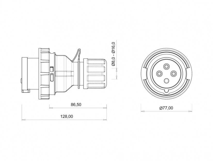 Bemis BC1-1504-7011 CEE Norm 4x16A Düz Fiş - 2