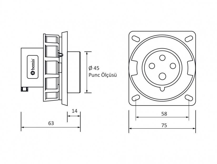Bemis BC1-1504-7114 CEE Norm 4x16A Makine Fiş - 2